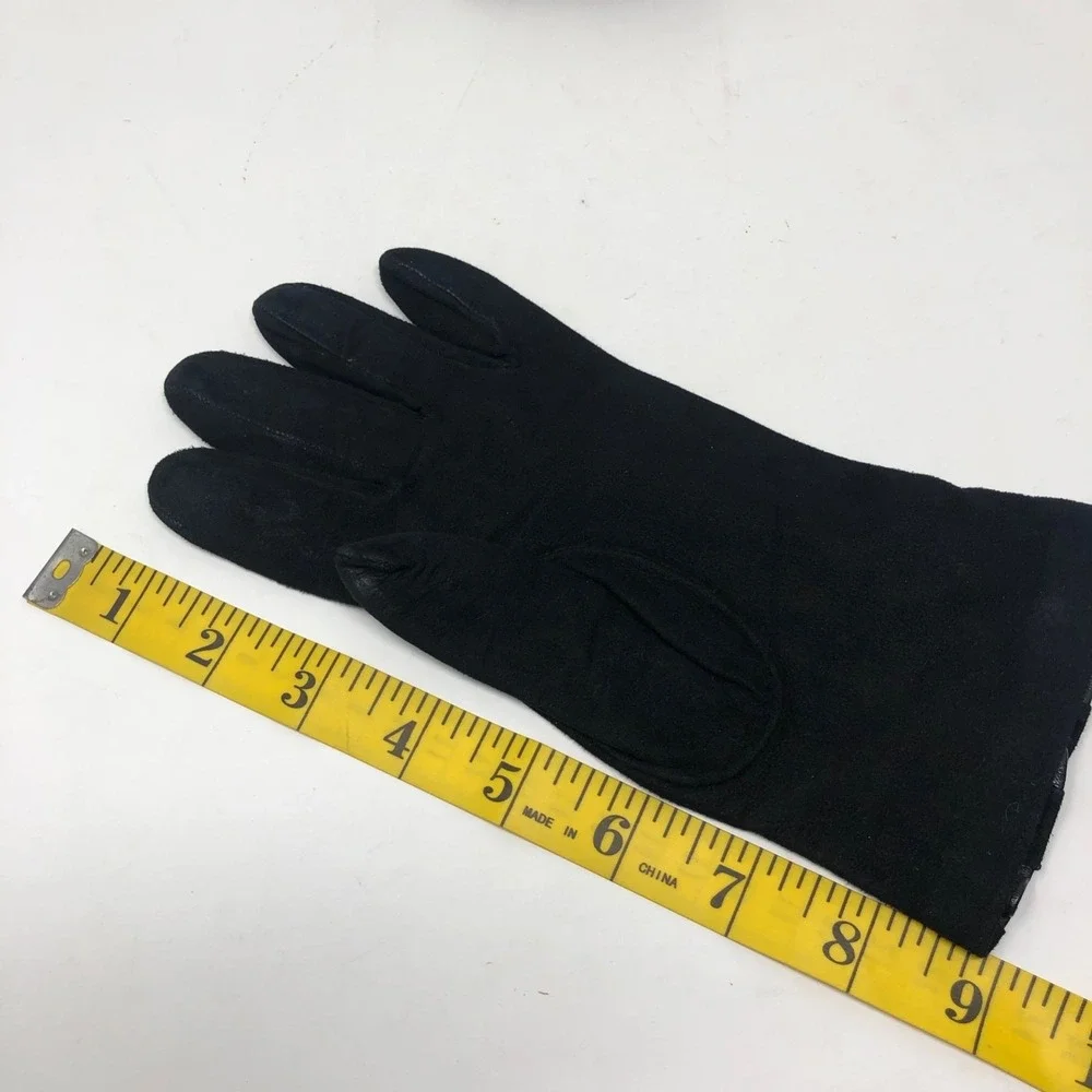 Vintage Valentino Suede Night Gloves Womens 6.5 Silk Lining Black